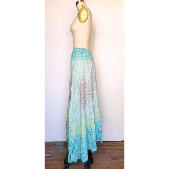 Vintage Silk Skirt Rainbow Colors - Indian Ombre Silk Maxi Skirt W/Sequins XS S - Picture 9 of 10